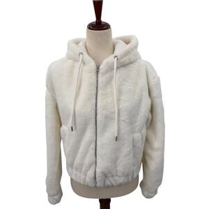 NEW Planet Heart White Faux Fur Full Zip Hoodie Size XL Bomber Jacket Cozy